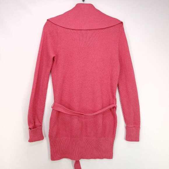Armani Exchange Tunic Sweater Womens Large Crochet Belted Dress Wide Neck Coral - Picture 2 of 15